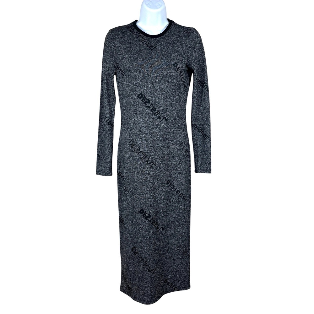 Desigual Pakaian‎ Jadi Wanita Gaun Knit Sheath Dress Sz S Gray Logo Print Midi